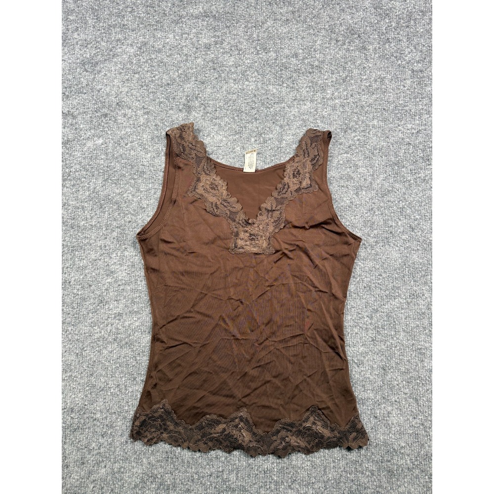 Flexees Maidenform 3566 Shapewear Cami Tank Top Women's Medium Brown Lace Trim